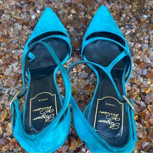 Roger Vivier Paris Teal Blue Suede Shoes/Sandals. Size 8.5. Made in Italy. EUC! - Picture 7 of 10
